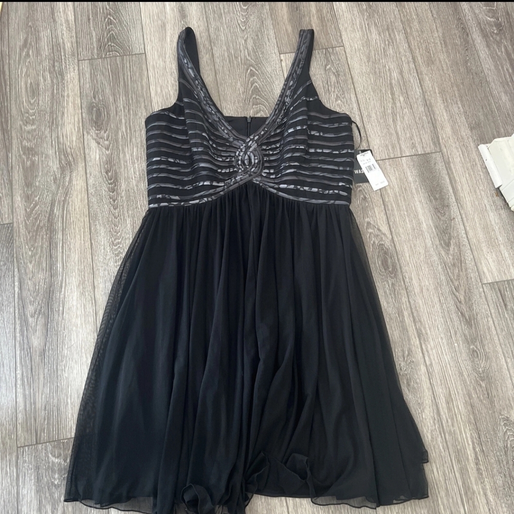 Sandra Darren Black and Silver Striped Wedding Dress